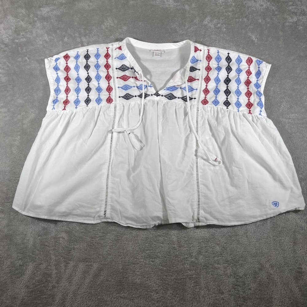 Ariat Top Womens 2XL White Red Blue Billie Tunic Embroidered Lightweight